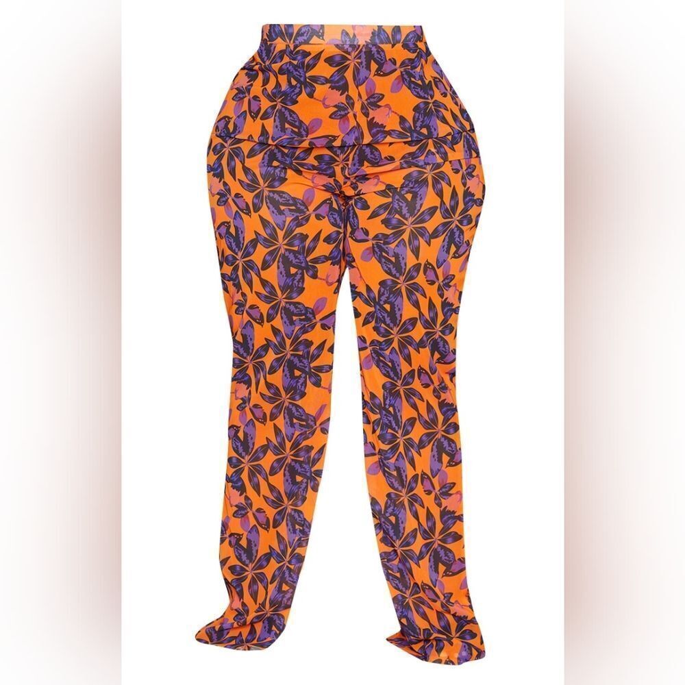 NWT PrettyLittleThing Plus Size Orange Print Beach Flares - Picture 5 of 6